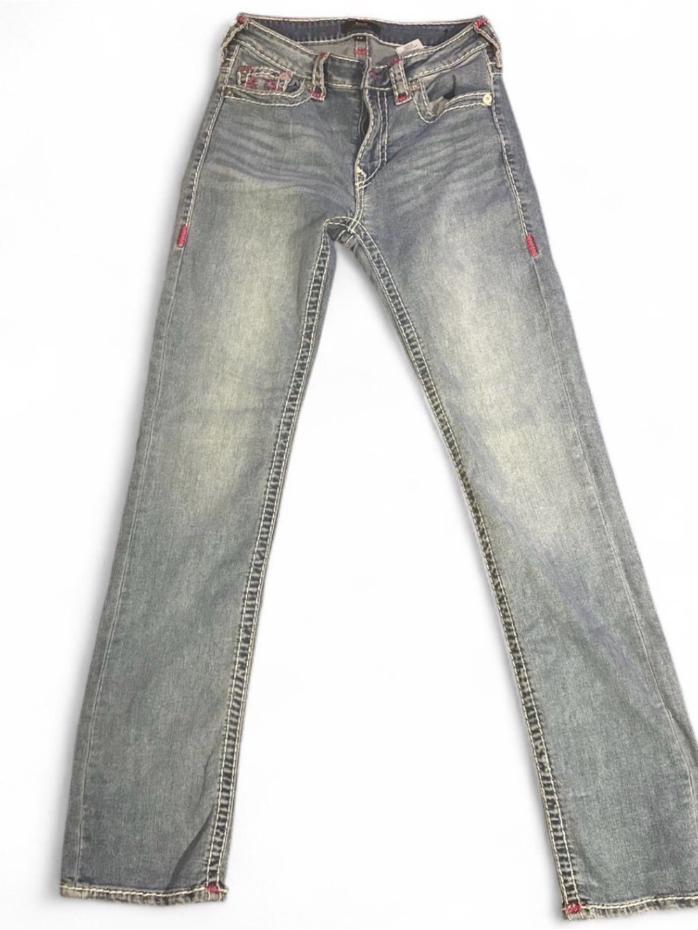 True Religion Light Blue Denim Jeans with pink Stitching